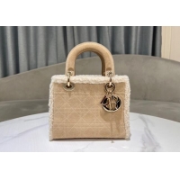 Buy Cheap Dior Lady Dior Small Bag in Beige Suede and White Shearling D2064 2024