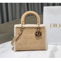 Traditional Specials Dior Lady Dior Medium Bag in Beige Suede and White Shearling D2065 2024