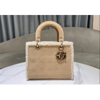 Traditional Specials Dior Lady Dior Medium Bag in Beige Suede and White Shearling D2065 2024