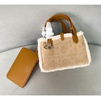 Best Price Dior Small Dior Toujours Tote Bag in Beige Suede and White Shearling D2066 2024