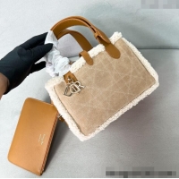 Best Price Dior Small Dior Toujours Tote Bag in Beige Suede and White Shearling D2066 2024