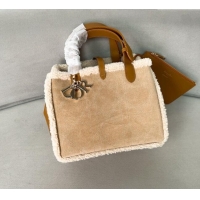 Well Crafted Dior Medium Toujours Tote Bag in Beige Suede and White Shearling D2067 2024