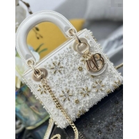 Buy Cheap Dior Snowflake Micro Lady Dior Bag in Latte White Satin Embroidered with White Resin Pearls D2075 2024