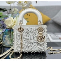 Grade Quality Dior Micro Lady Dior Bag in Latte White Satin Embroidered with White Resin Pearls D1212 2024