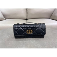 Grade Discount Dior Miss Caro Top Handle Pouch in Macrocannage Lambskin D2082 Black 2024