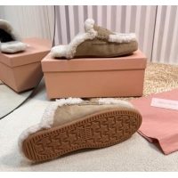 Purchase Miu Miu Suede and Shearling Wool Flat Mules with Coin Beige 1114029