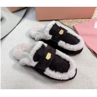 Best Product Miu Miu Suede and Shearling Wool Flat Mules with Coin Dark Brown 1114031