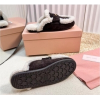 Best Product Miu Miu Suede and Shearling Wool Flat Mules with Coin Dark Brown 1114031