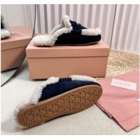 Durable Miu Miu Suede and Shearling Wool Flat Mules with Coin Dark Blue 1114032