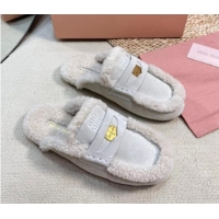 Pretty Style Miu Miu Suede and Shearling Wool Flat Mules with Coin White 1114034