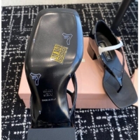 Unique Style Miu Miu Patent Leather Thong Sandals with White Strap Black 1114035