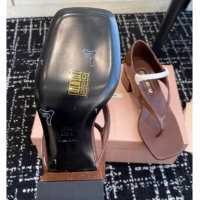 Most Popular Miu Miu Patent Leather Thong Sandals with White Strap Dark Brown 1114037