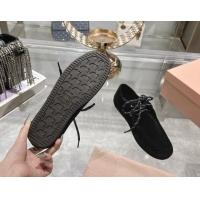 Unique Style Miu Miu Suede Loafers with Lace and Wool Fur Black 1114044