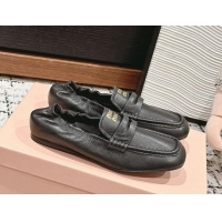 Good Quality Miu Miu Nappa leather flat loafers Black 114046