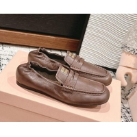 Best Product Miu Miu Nappa leather flat loafers Brairwood Brown 1114047