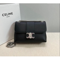 Top Quality Celine Medium Victoire Shoulder Bag in Supple Calfskin 115853 Black/Silver 2024