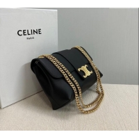 Top Design Celine Medium Victoire Shoulder Bag in Supple Calfskin 115853 Black/Gold 2024