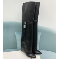 Classic Hot Givenchy Shark Lock High Boots 9.5cm in Calfskin Leather Black 1113020