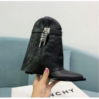 Charming Givenchy Shark Lock Wedge Ankle Boots 6cm in leather with western pattern Black/Silver 1113029