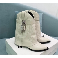 Trendy Design Givenchy Shark Lock Wedge Ankle Boots 6cm in leather with western pattern White 1113030