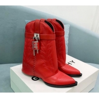 Stylish Givenchy Shark Lock Wedge Ankle Boots 6cm in leather with western pattern Red 1113031