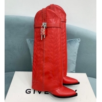 Perfect Givenchy Shark Lock Wedge High Boots 6cm in leather with western pattern Red 1113035