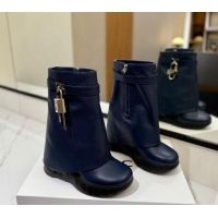 Pretty Style Givenchy Shark Lock Biker ankle boots 10.5cm in grained leather Navy Blue 113039