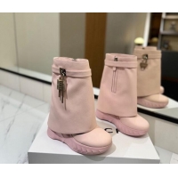 Fashion Luxury Givenchy Shark Lock Biker ankle boots 10.5cm in grained leather Light Pink 1113041