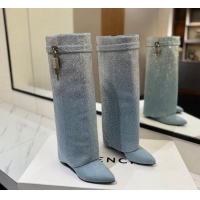 Good Product Givenchy Shark Lock High Wedge boots 8.5cm in denim with gradual strass Light Blue 1113044