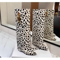 Affordable Price Givenchy Shark Lock Wedge High Boots 8.5cm in Printed Horseskin Fur White/Black 1122001