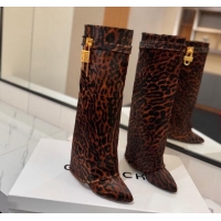 Reasonable Price Givenchy Shark Lock Wedge High Boots 8.5cm in Printed Horseskin Fur Brown 1122002