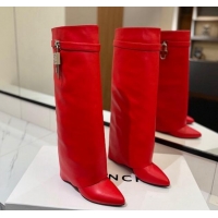 Good Quality Givenchy Shark Lock Wedge High Boots 8.5cm in Calfskin Leather Red 1122012