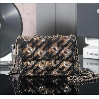 Luxurious Chanel Sequins Flap Bag CH120601 Black/Gold 2024