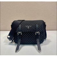 Big Discount Prada Re-Nylon shoulder bag with studs 1BD382 Black 2024