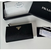 Top Quality Prada Large Saffiano leather wallet 1ML009 black/gold triangle 2024