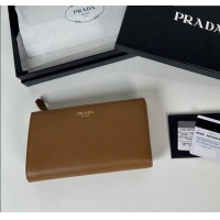 Unique Discount Prada Large Saffiano leather wallet 1ML009 Brown 2024