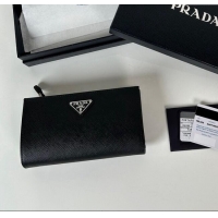 Top Grade Prada Large Saffiano leather wallet 1ML009 black /silver triangle 2024