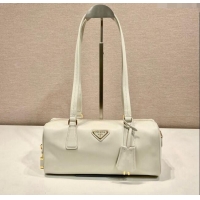 Low Cost Prada Medium leather top-handle bag with padlock 1BB127 White 2024