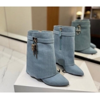 Best Product Givenchy Shark Lock Wedge Ankle Boots 8.5cm in Washed Denim Canvas Light Blue 1122020