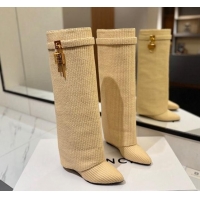 Low Price Givenchy Shark Lock Woven Wedge High Boots 8.5cm Beige 1122027