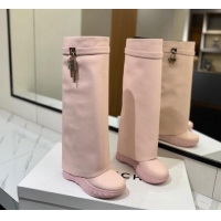 Unique Style Givenchy Shark Lock Biker high boots 10.5cm in grained leather Light Pink 1122033