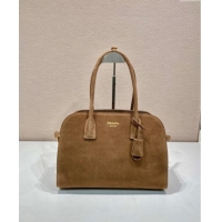 Grade Quality Prada Medium suede tote bag 1BG538 Caramel Brown 2024