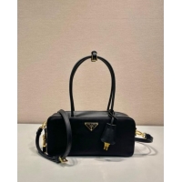 Pretty Style Prada Re-Nylon and leather small top-handle bag with padlock 1BB133 Black 2024