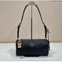 Classic Best Prada Medium Re-Nylon and leather shoulder bag with padlock 1BC233 black 2024