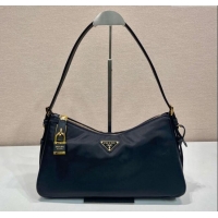 Shop Grade Prada Aimee large Re-Nylon and leather shoulder bag with padlock 1BC232 Black 2024