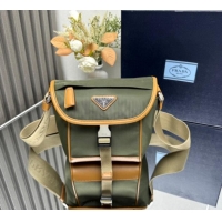 Low Price Prada Mens Re-Nylon and Saffiano leather shoulder bag 2VD070 Green 2024