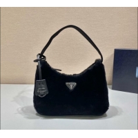 Top Design Prada Re-Edition 2000 Fur Hobo Mini bag 1NE515 Black 2024