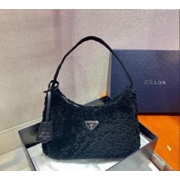 Buy Fashionable Prada Re-Edition 2000 Terry Hobo Mini bag 1NE515 Black 2024