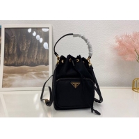 Luxury Cheap Prada small nylon bucket bag 1N1864 Black 2024