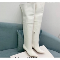 Buy Luxury Amina Muaddi Calfskin Pointed High Boots 6.5cm White 903019